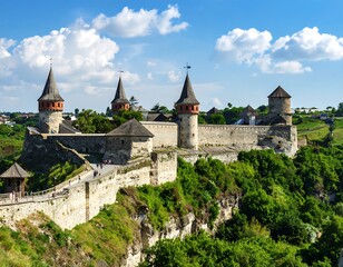 Fototapeta premium Medieval fortress overlooking a valley (1)
