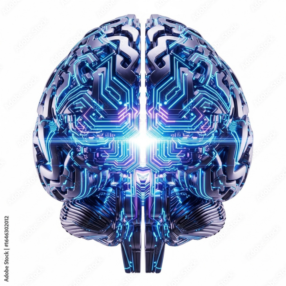 Poster digital representation of human intelligence showcasing complex circuitry and neural pathways within