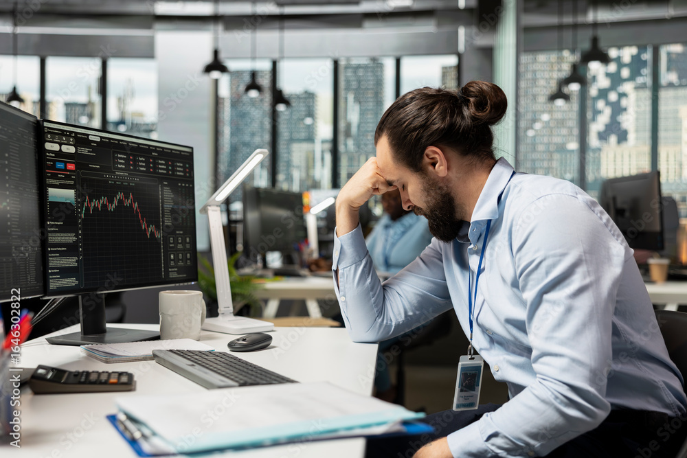 Aufkleber upset day trader dejected after failing to capitalize on market fluctuations while buying and sellin