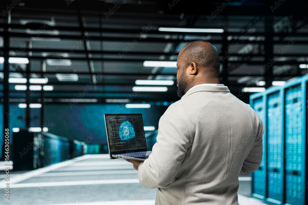 Poster admin in data center using artificial intelligence computing simulating human brain thought processe