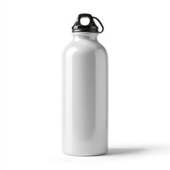 Sleek White Metal Water Bottle with Black Lid Perfect for Fitness and Outdoor Activities in Studio Light