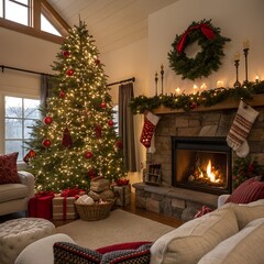 fireplace with christmas decorations