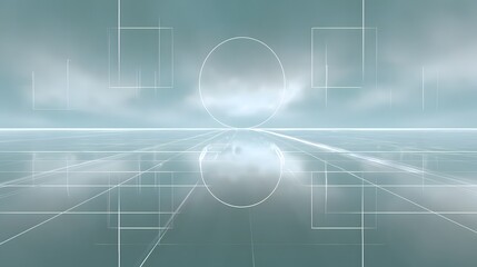Fototapeta premium Abstract digital design with geometric shapes and light lines.