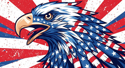 Powerful bald eagle with American flag wings embodies freedom, strength, and patriotism.