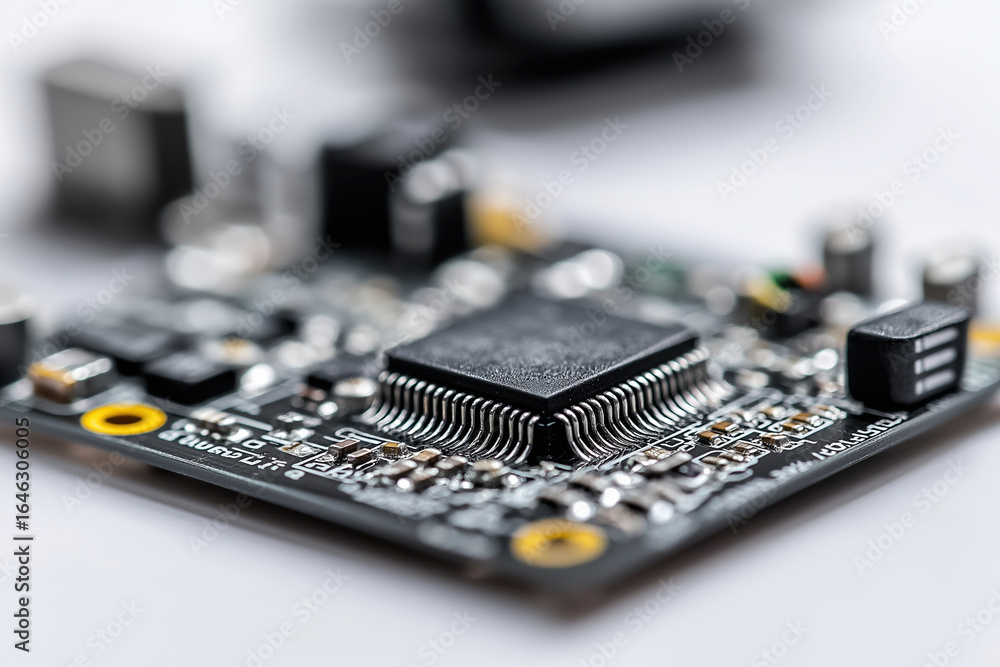 Poster microchip circuit board showcasing intricate design in a laboratory setting