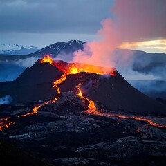 Volcanic eruption at dawn