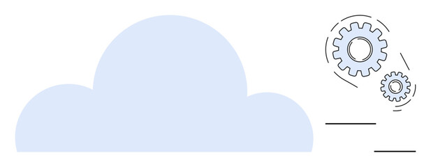 Blue cloud figure paired with gear mechanisms indicating technology, innovation, automation, and cloud computing. Ideal for digital transformation, software systems, development, data storage