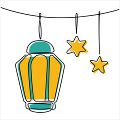 Eid al fitr arabic lamp continuous line vector art