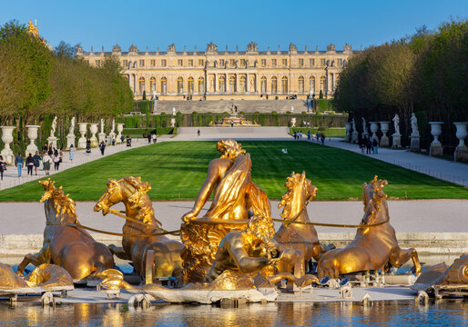 Apollo fountain and Versailles palace outside Paris, France