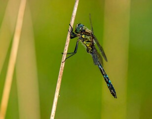 Dragonfly perched on reed
