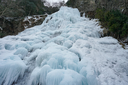 大寒波によって現れた琵琶の滝の特大氷瀑