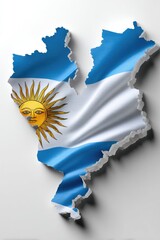 Uruguay flag shape outlined on white surface, textured fabric, sun emblem, national symbol, day celebration concept