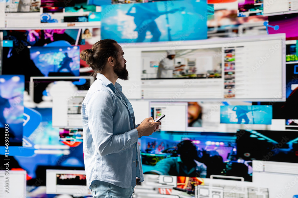 Poster e commerce expert does a live presentation of media web platforms, social network creativity and onl