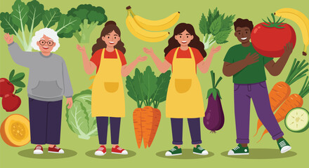 Celebrating Healthy Living: Diverse People with Fresh Vegetables