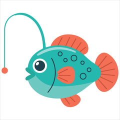 Cute deep sea angler fish cartoon vector illustration white background