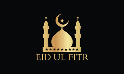Happy eid ul fitr gold calligraphy on black background