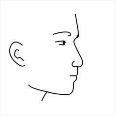 Young handsome asian man line drawn profile portrait, simple icon style.