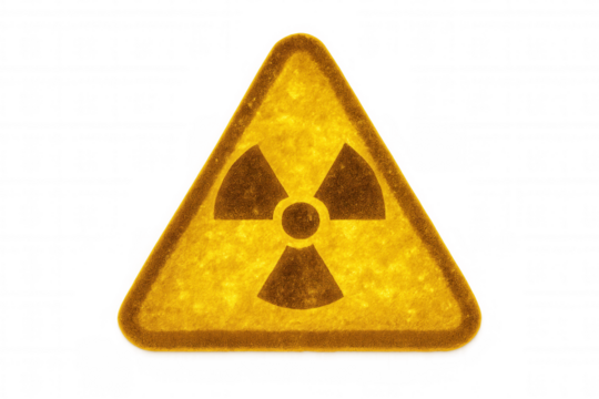 Glowing radioactive warning sign indicating nuclear hazard, symbolizing radiation danger against transparent backdrop for safety-related design concepts