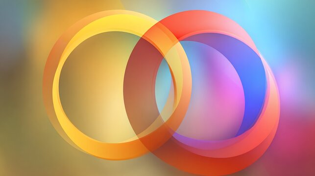Two overlapping, translucent, colorful rings against blurred, gradient background