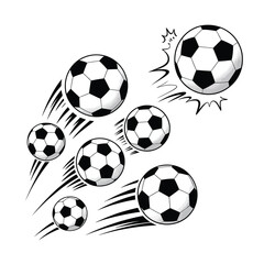 Dynamic soccer balls in motion with speed lines and impact effects
