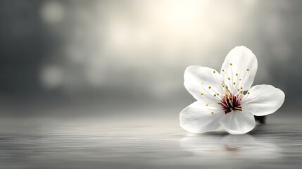 Fototapeta premium Delicate white blossom on a tranquil surface.