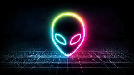 Alien emoji on holographic texture, neon gradient glow