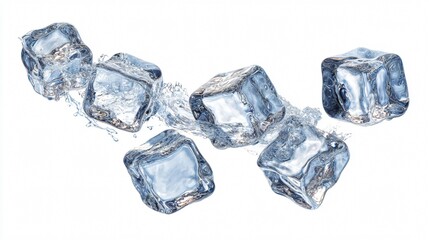 Obraz premium Flying Melting Ice Cubes Set with Clipping Path on White Background