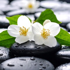 White flowers on black stones (1)