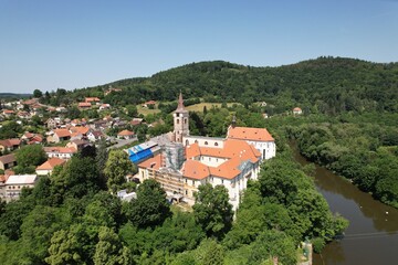 Sazava Monastery aerial panorama, major historical religious site in Bohemia