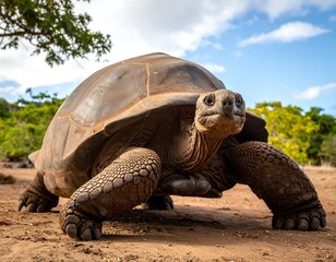 Obraz premium Giant tortoise walking on sandy ground