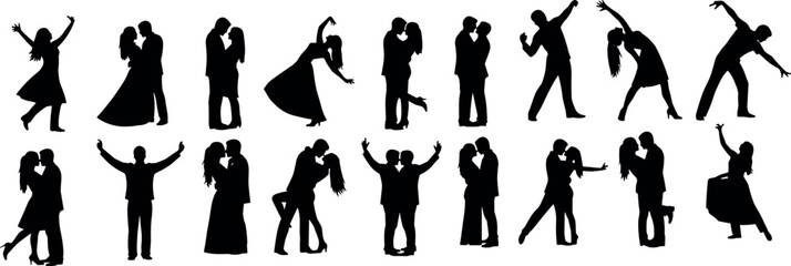 Romantic couple silhouette dancing, embracing, wedding celebration pose, perfect for invitations, romantic designs, dance studio, stock image, love unity