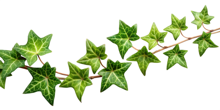 Horizontal View of a Green Ivy Vine with Star- Shaped Leaves on Black Background plant isolated on a transparent background