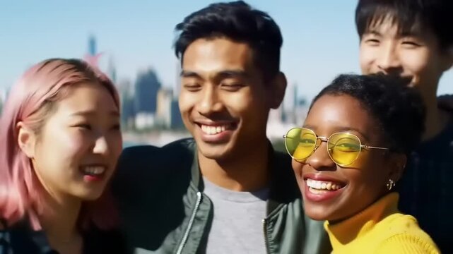Diverse friends city happy smile.