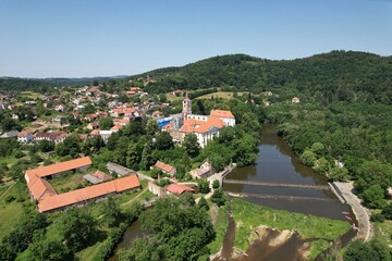Fototapeta premium Sazava Monastery aerial panorama, major historical religious site in Bohemia