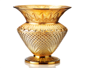 Ornate Gold Crystal Vase with Diamond Cut Pattern on Black Background glass isolated on a transparent background