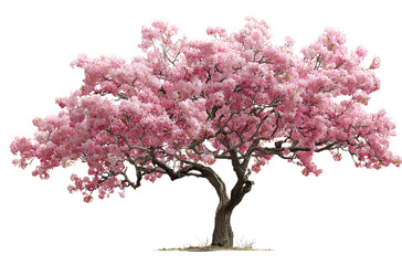 Fototapeta premium Pink cherry blossom tree on a white background, high-definition photography, high resolution. 