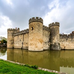 Medieval stone castle by a moat (1)