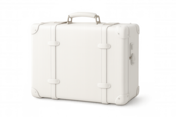 Closed white suitcase with combination lock isolated on transparent background, perfect for travel and vacation concepts