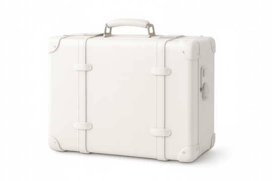 Closed white suitcase with combination lock isolated on transparent background, perfect for travel and vacation concepts