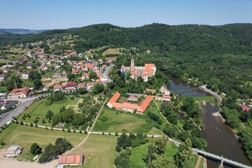 Sazava Monastery aerial panorama, major historical religious site in Bohemia