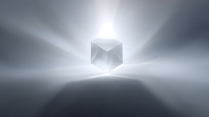 Illuminated cube against a gray background.