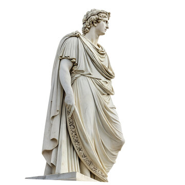 Greek marble statue set on a solid white background.
