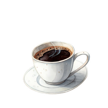 Watercolor Black Coffee Illustration &ndash; Hot Espresso Drink Art on Solid White Background