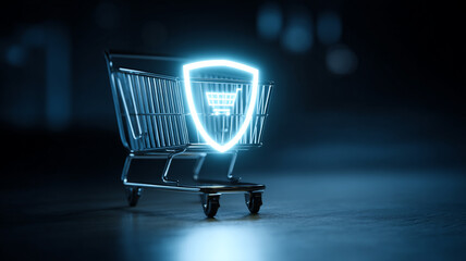 Black backdrop smart shopping basket icon for online store digital business