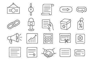 Business and office line icon set. professional, work, communication, outline collection