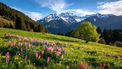 Mountain meadow vibrant wildflowers