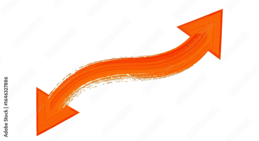 Poster modern vector illustration of a curved double-headed arrow with an orange brush stroke texture, symb