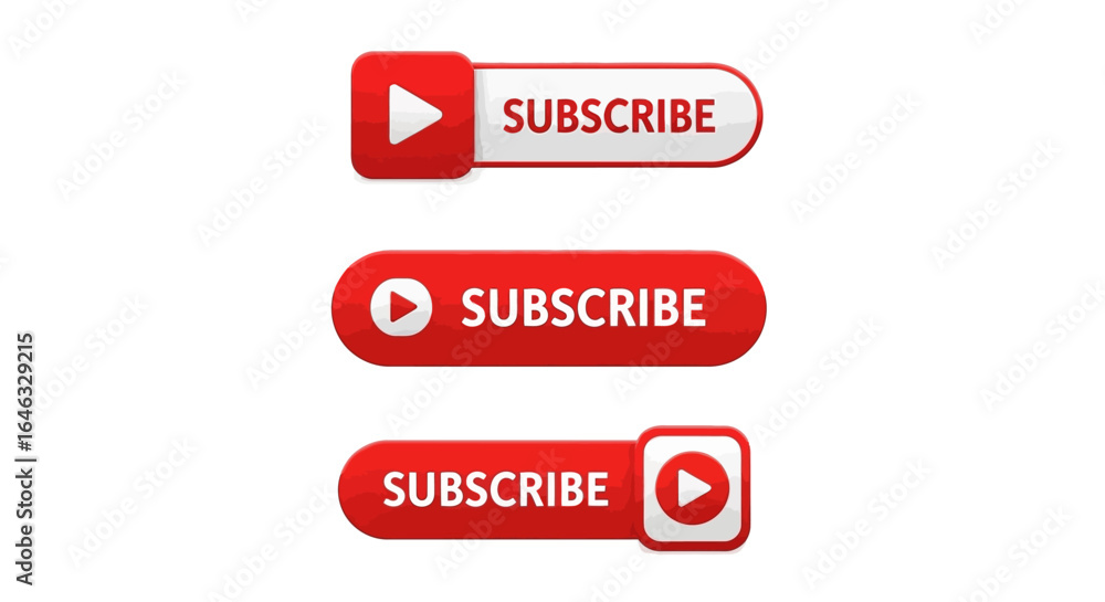 Poster collection of red subscribe button icons for video streaming and social media engagement. vector gra