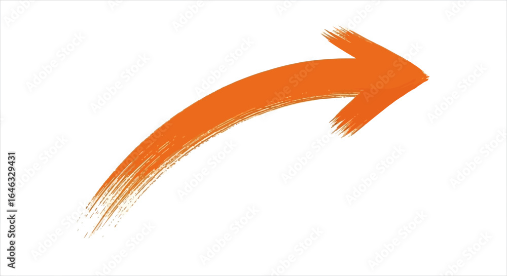 Poster dynamic orange brushstroke arrow indicating positive direction and upward movement on a clear white 