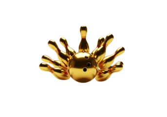 Premium Gold Bowling Ball and Pins on Transparent Background